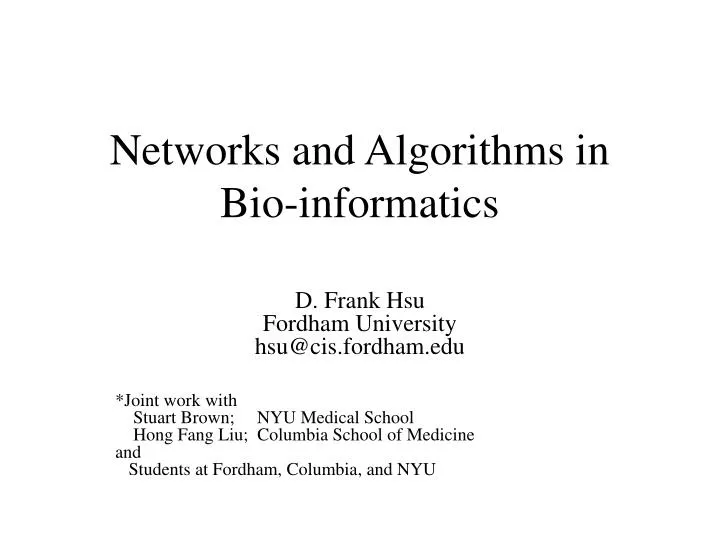 networks and algorithms in bio informatics