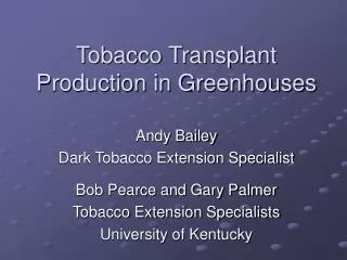Tobacco Transplant Production in Greenhouses