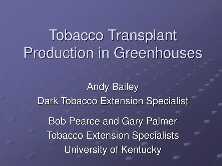 tobacco transplant production in greenhouses
