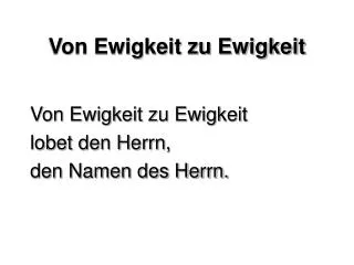 von ewigkeit zu ewigkeit