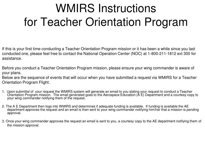 wmirs instructions for teacher orientation program