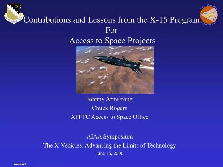 contributions and lessons from the x 15 program for access to space projects