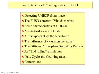 Acceptance and Counting Rates of EUSO