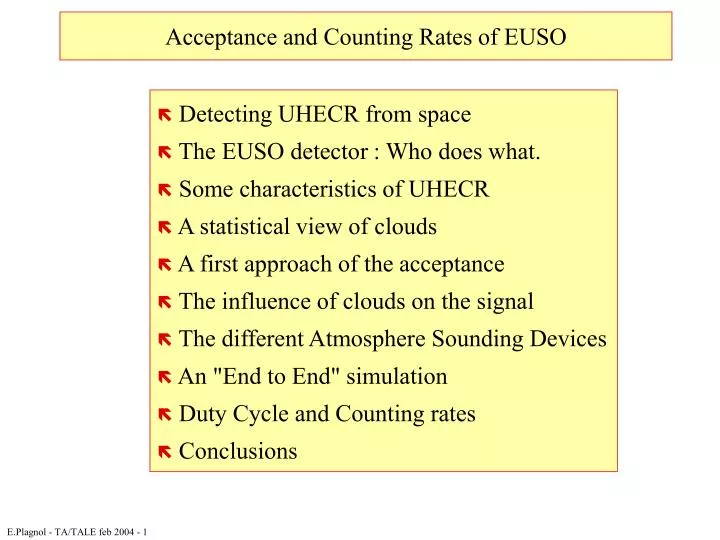 acceptance and counting rates of euso
