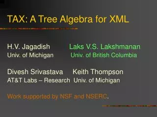 TAX: A Tree Algebra for XML