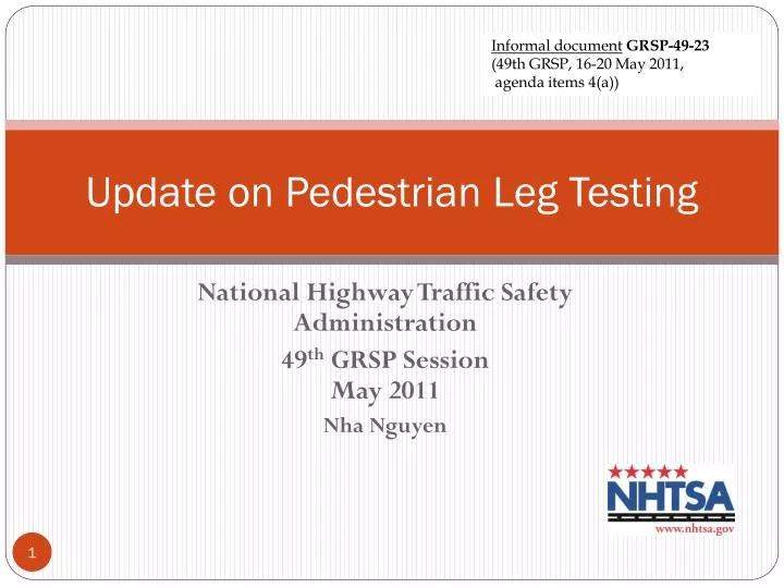 update on pedestrian leg testing