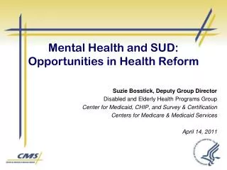 Mental Health and SUD: Opportunities in Health Reform