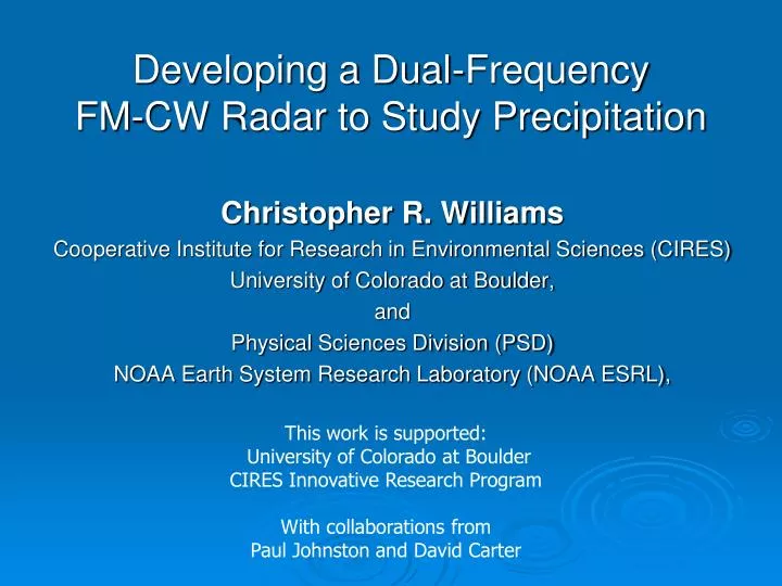 developing a dual frequency fm cw radar to study precipitation