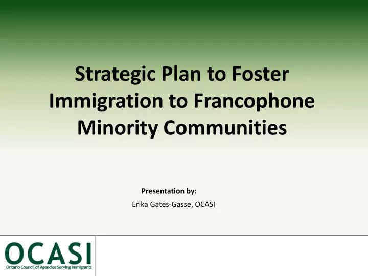 strategic plan to foster immigration to francophone minority communities