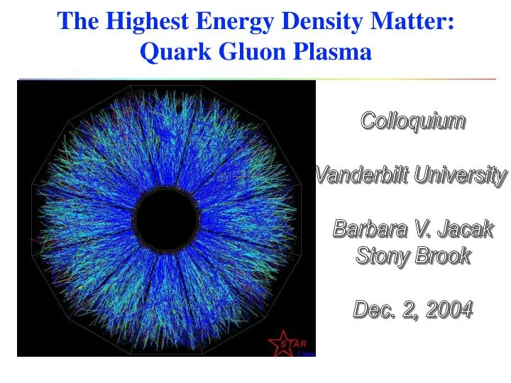 the highest energy density matter quark gluon plasma