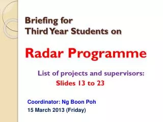 Briefing for Third Year Students on