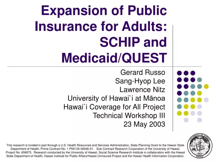 expansion of public insurance for adults schip and medicaid quest