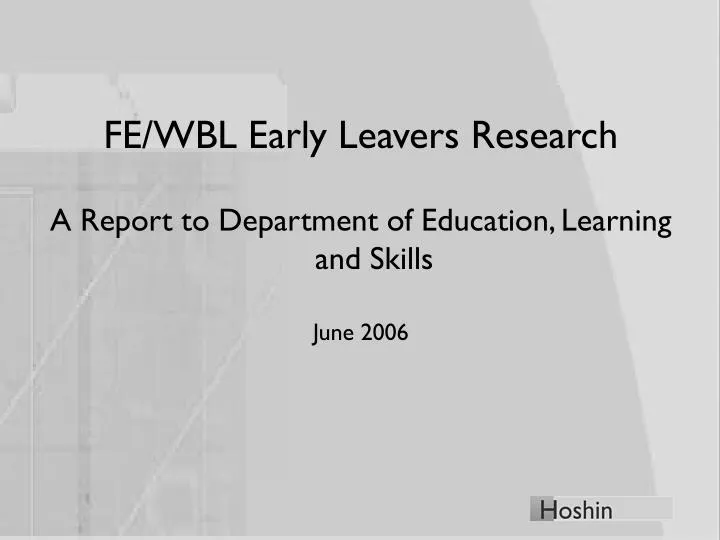 fe wbl early leavers research
