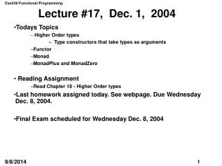 Lecture #17, Dec. 1, 2004