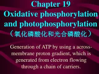 Chapter 19 Oxidative phosphorylation and photophosphorylation ? ??????????? ?