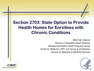 Section 2703: State Option to Provide Health Homes for Enrollees with Chronic Conditions