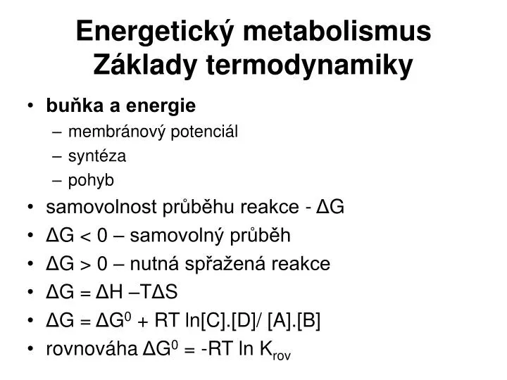 energetick metabolismus z klady termodynamiky