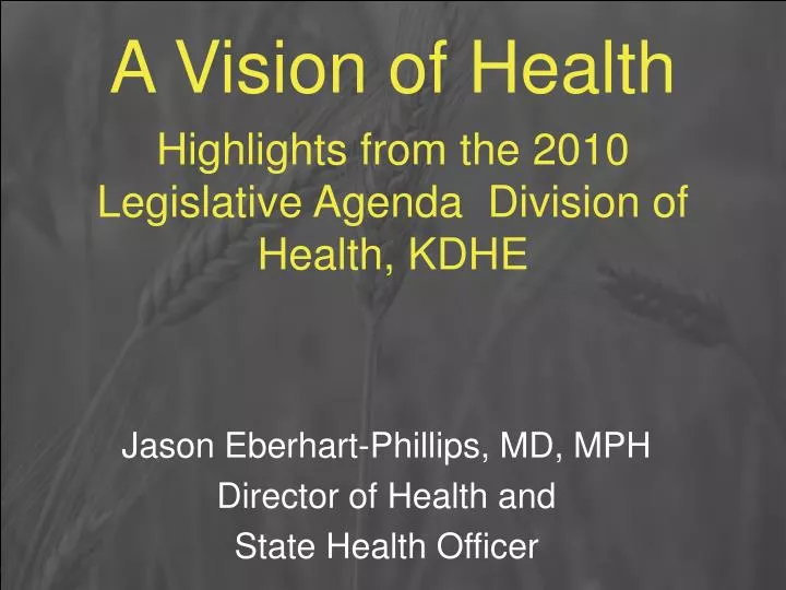a vision of health highlights from the 2010 legislative agenda division of health kdhe