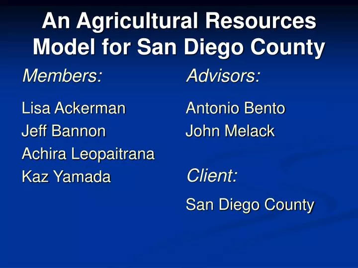 an agricultural resources model for san diego county