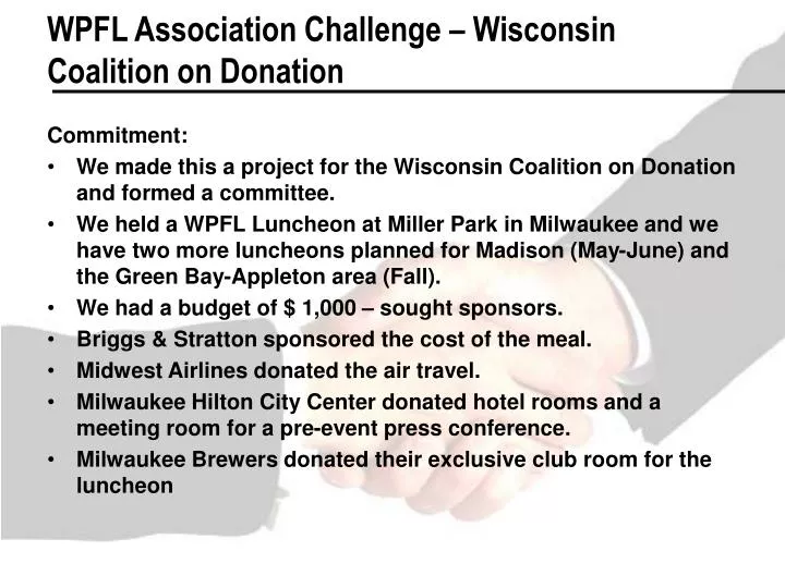 wpfl association challenge wisconsin coalition on donation