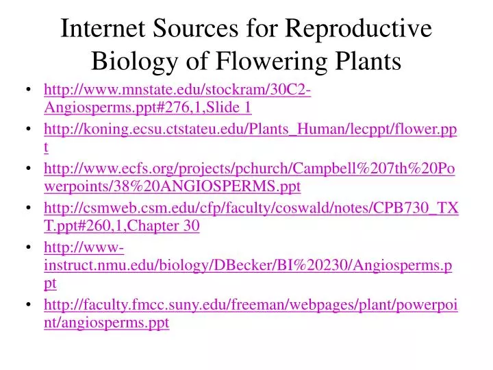 internet sources for reproductive biology of flowering plants