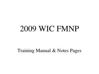 2009 WIC FMNP