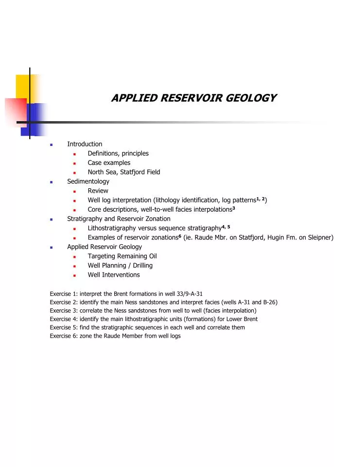 applied reservoir geology