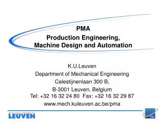 PMA Production Engineering, Machine Design and Automation