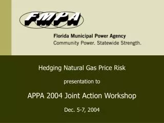 Hedging Natural Gas Price Risk presentation to APPA 2004 Joint Action Workshop Dec. 5-7, 2004