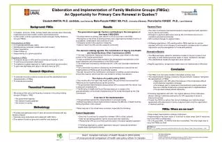 Elaboration and Implementation of Family Medicine Groups (FMGs):