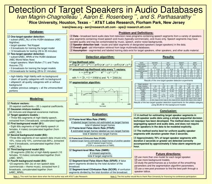 detection of target speakers in audio databases