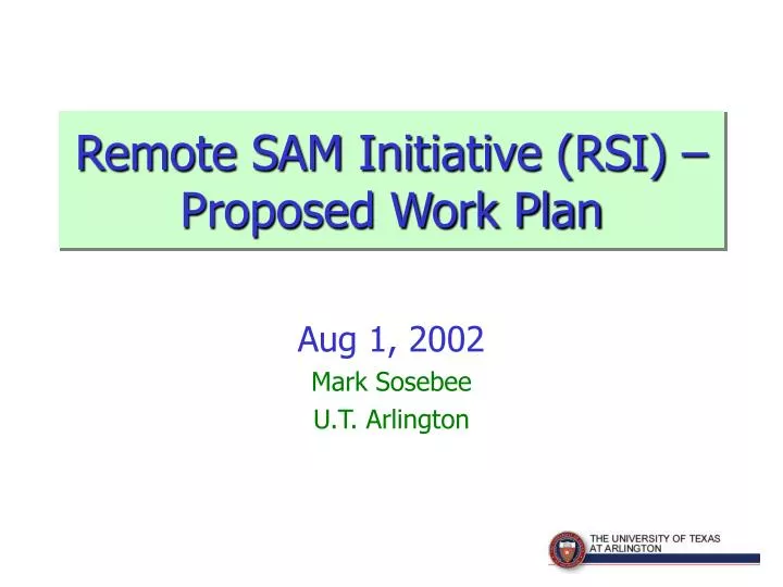 remote sam initiative rsi proposed work plan