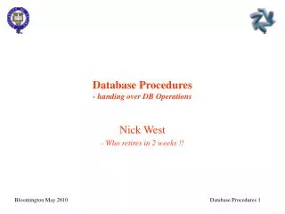 Database Procedures - handing over DB Operations