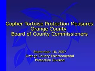 Gopher Tortoise Protection Measures Orange County Board of County Commissioners