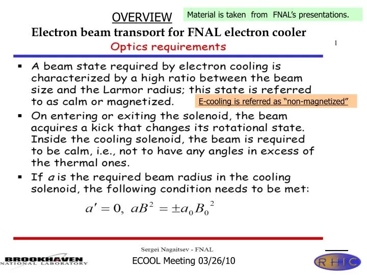 electron beam transport for fnal electron cooler