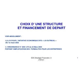 choix d une structure et financement de depart