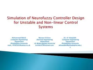 Simulation of Neurofuzzy Controller Design for Unstable and Non-linear Control Systems