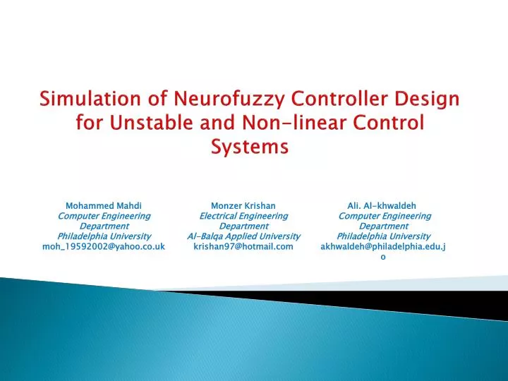 simulation of neurofuzzy controller design for unstable and non linear control systems