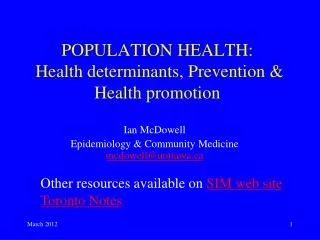 POPULATION HEALTH: Health determinants, Prevention &amp; Health promotion
