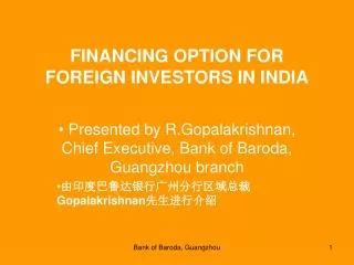 FINANCING OPTION FOR FOREIGN INVESTORS IN INDIA