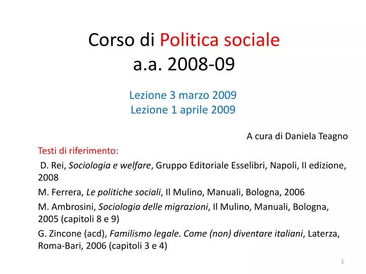 corso di politica sociale a a 2008 09
