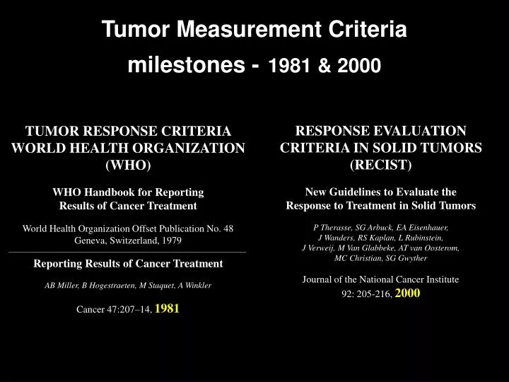 tumor measurement criteria milestones 1981 2000
