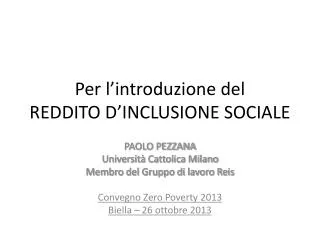 per l introduzione del reddito d inclusione sociale