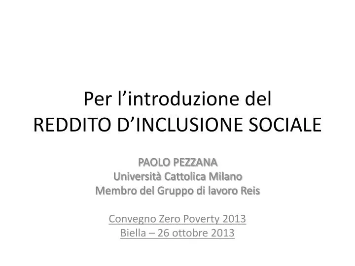 per l introduzione del reddito d inclusione sociale