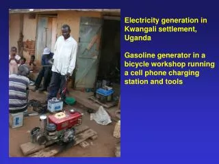 Electricity generation in Kwangali settlement, Uganda Gasoline generator in a