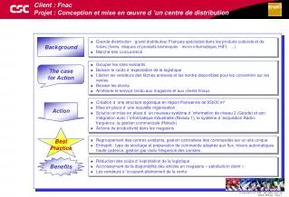 client fnac projet conception et mise en uvre d un centre de distribution