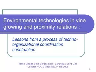 Environmental technologies in vine growing and proximity relations :