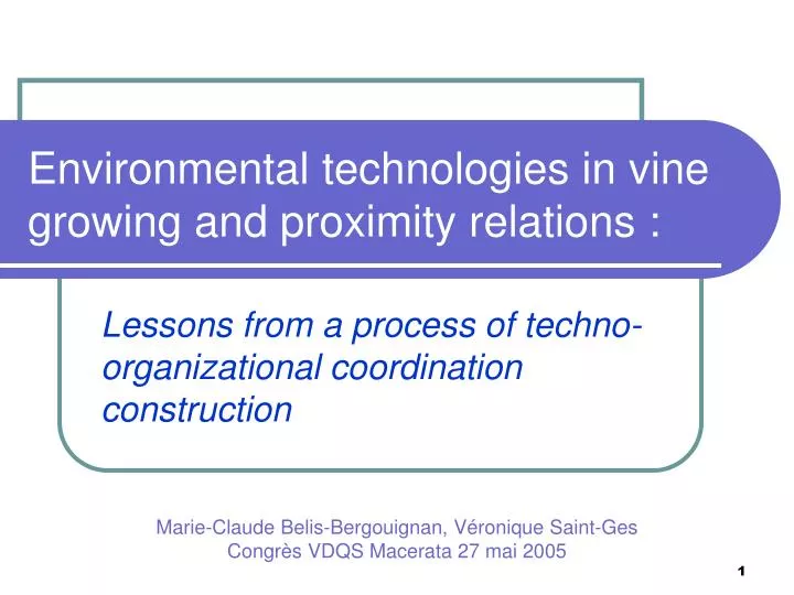 environmental technologies in vine growing and proximity relations