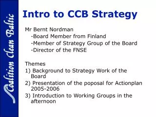 Intro to CCB Strategy - For protection of the Baltic Sea E