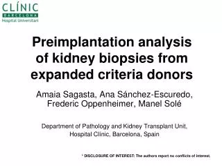Preimplantation analysis of kidney biopsies from expanded criteria donors